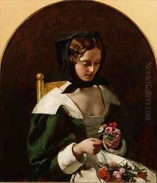 Girl Making a Bouquet of Flowers Oil Painting by Augustus Leopold Egg