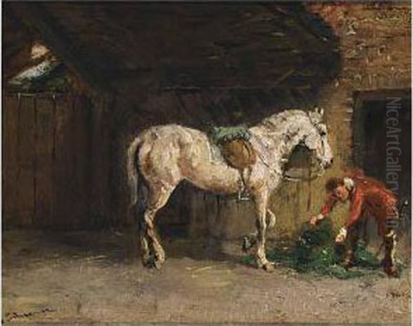 Preparing For A Ride Oil Painting by Cornelis Schermer