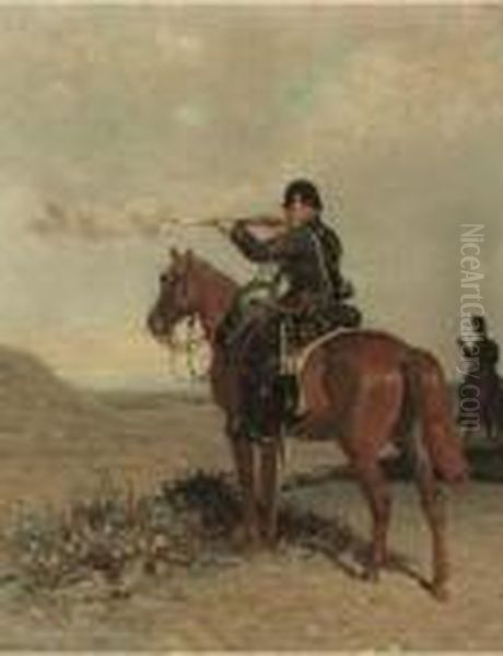 Huzaar In Action Oil Painting by Cornelis Schermer