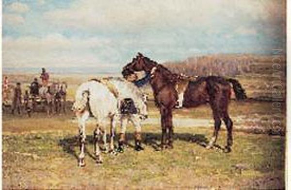 Attelage Et Cavaliers En Habits De Chasse A Courre Oil Painting by Cornelis Schermer