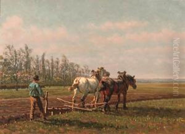 A Plough Team Oil Painting by Cornelis Schermer