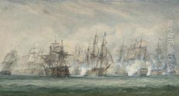 The Battle Of The Saintes, 12th April 1782 Oil Painting by John Christian Schetky