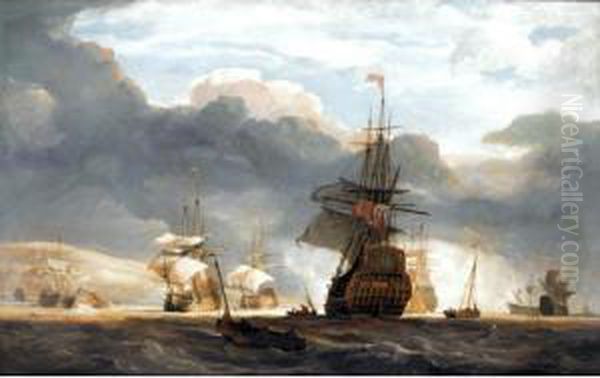 A British Squadron Off Torbay Oil Painting by John Christian Schetky