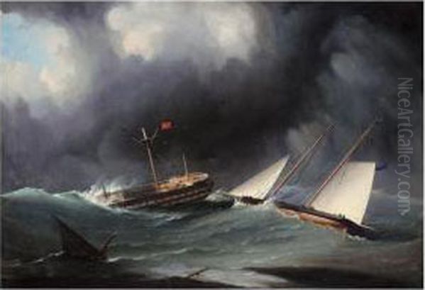 Khedive's Disaster - A Troop Ship In Distress Being Rescued By The Royal Yacht Squadron Oil Painting by John Christian Schetky