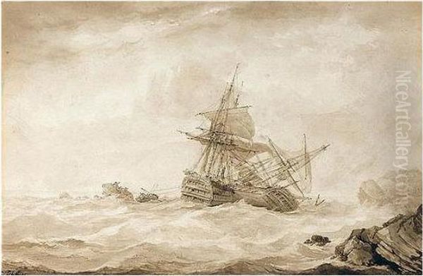 A Shipwreck Off The Coast Oil Painting by John Christian Schetky