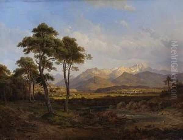 Voralpenlandschaft (bei
 Sonthofen?) Oil Painting by Wilhelm Rudolf Scheuchzer