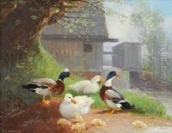 Enten Am Bachufer Oil Painting by Julius Scheurer