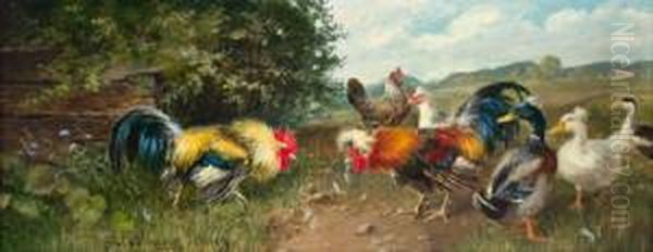 Huhner Und Enten Oil Painting by Julius Scheurer