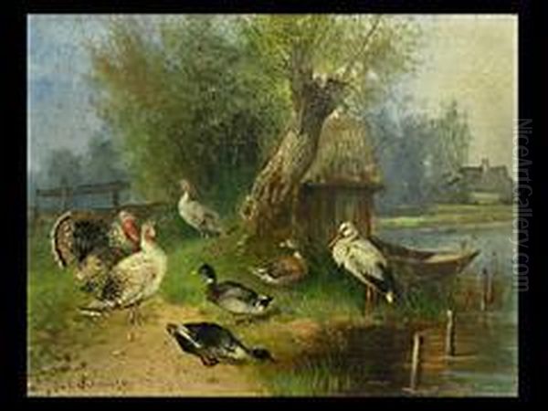 Federvieh Am Weiher Oil Painting by Julius Scheurer