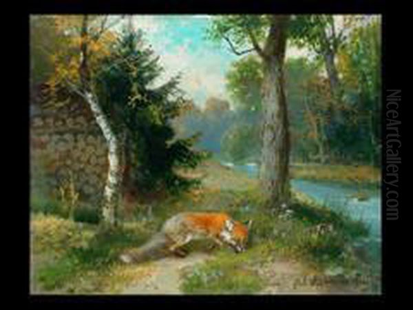 Der Fuchs Am Bachlauf Oil Painting by Julius Scheurer