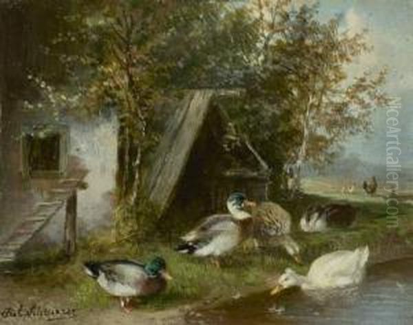 Enten Oil Painting by Julius Scheurer