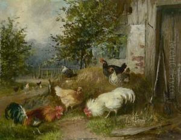 Huhnerhof Oil Painting by Julius Scheurer