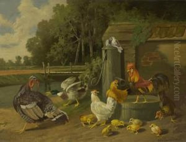 Huhner, Ente Und Truthahn Oil Painting by Otto Scheuerer