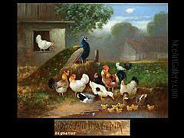 Federvieh Mit Pfau Oil Painting by Otto Scheuerer