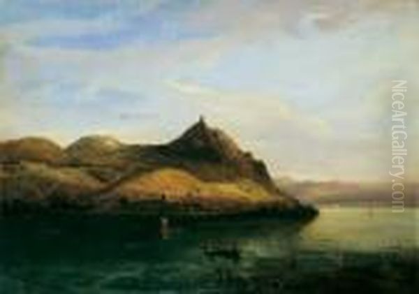 Zugeschrieben Blick Auf Konigswinter Mit Dem Drachenfels. Ol Auf Leinwand. H 48; B 67 Cm Oil Painting by Caspar Johann Nepomuk Scheuren