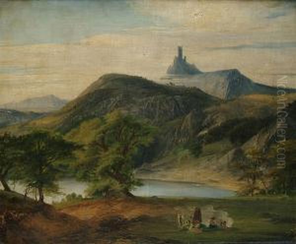 Extensive Landscape, With Figures In The Foreground Oil Painting by Caspar Johann Nepomuk Scheuren