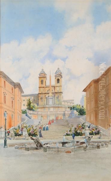 La Scalinata Di Trinita Dei Monti Oil Painting by Federico Schianchi