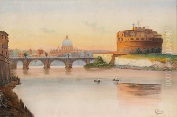 Veduta Di Castel S.angelo E S.pietro Dal Tevere Oil Painting by Federico Schianchi