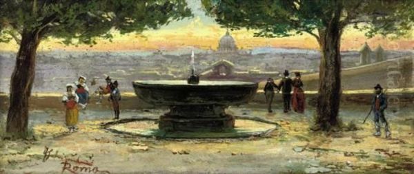 The Fountain At The Villa Borghese, Rome Oil Painting by Federico Schianchi