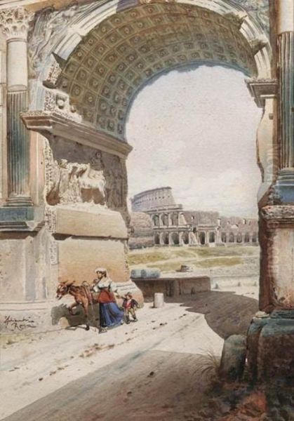 L'arco Di Tito E Il Colosseo Oil Painting by Federico Schianchi