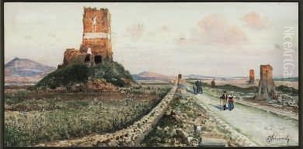 Campagna Romana Con Rovine Oil Painting by Federico Schianchi