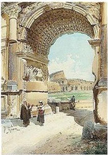 Arch Of Titus; Roman Street Oil Painting by Federico Schianchi