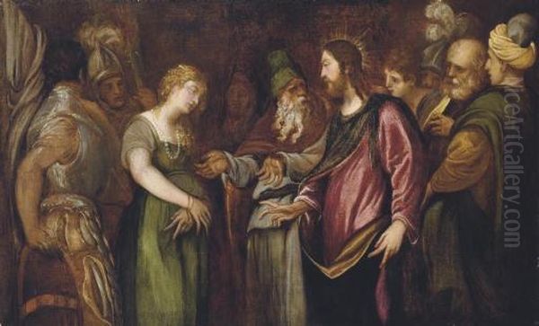 Christ And The Woman Taken In Adultery Oil Painting by Andrea Meldolla Schiavone