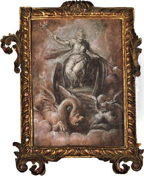 Ceres In A Chariot Drawn By Dragons Oil Painting by Andrea Meldolla Schiavone