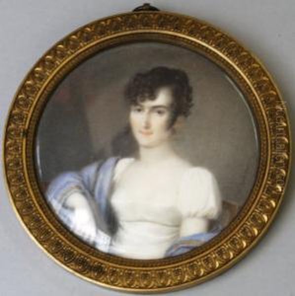 A Portrait Miniature Of A Lady Oil Painting by Natale Schiavoni