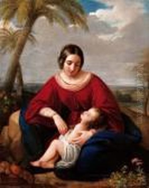 Maternita - 1847 Oil Painting by Natale Schiavoni