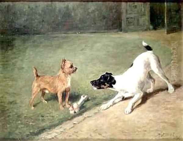 Fighting over a bone Oil Painting by John Emms