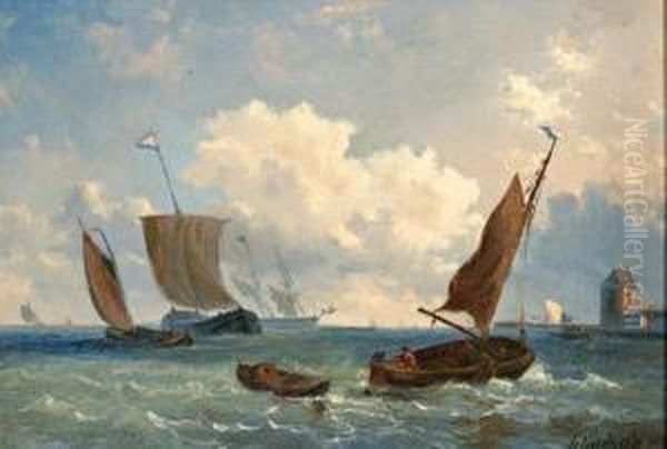 Schepen Voor De Kust Oil Painting by Petrus Paulus Schiedges