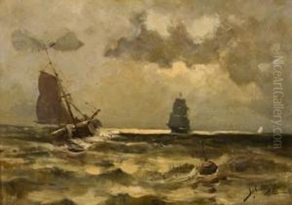 Boote Auf Hoher See Oil Painting by Petrus Paulus Schiedges