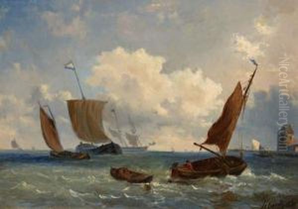 Zeilschepen Voor De Kust Oil Painting by Petrus Paulus Schiedges