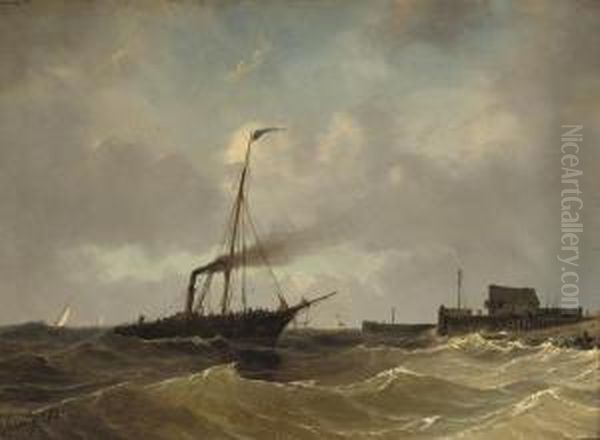 A Steamboat On A Choppy Sea Oil Painting by Petrus Paulus Schiedges