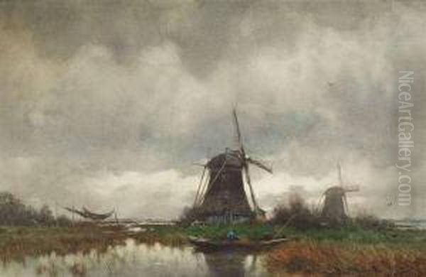 Dutch Landscape With Windmills. Oil Painting by Petrus Paulus Schiedges