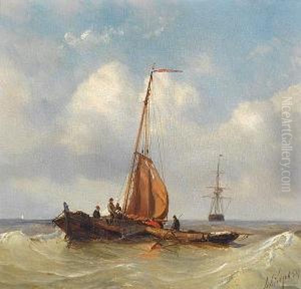 Sailing Barge In A Swell Oil Painting by Petrus Paulus Schiedges