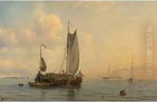 Shipping Off The Coast Oil Painting by Petrus Paulus Schiedges