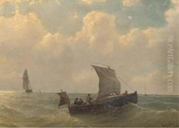 Sailing On Open Water Oil Painting by Petrus Paulus Schiedges