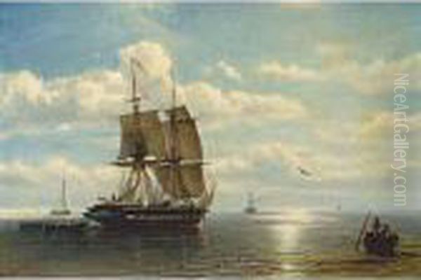 Shipping In A Calm Oil Painting by Petrus Paulus Schiedges