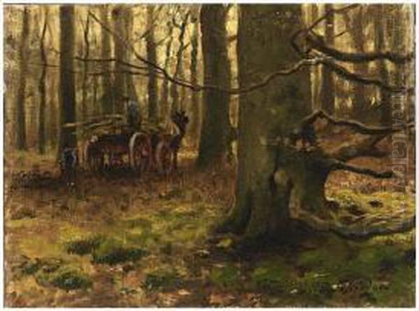 Wooded Landscape With A Horse And Carriage Oil Painting by Petrus Paulus Schiedges