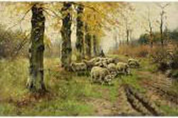 A Shepherd With His Flock Oil Painting by Petrus Paulus Schiedges