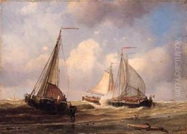 Bomschuiten Riding At Anchor Oil Painting by Petrus Paulus Schiedges