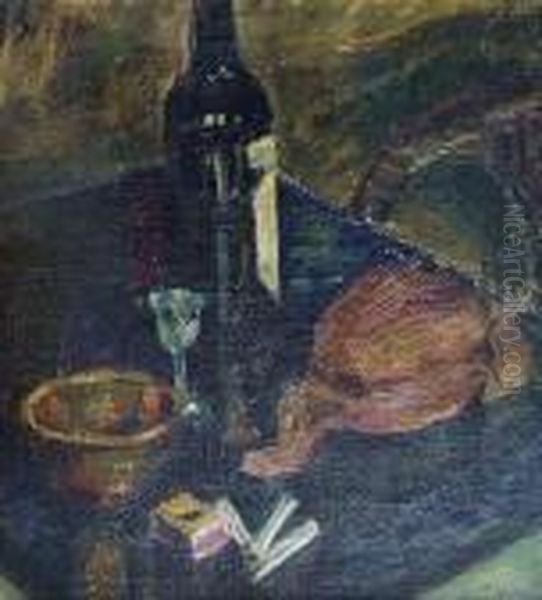 Schiestl-arding, Albert: Still 
Life, Ca.1930. Oil On Cardboard. Initials. - Crackle. Cardboard Curved Oil Painting by Albert Schiestl-Arding