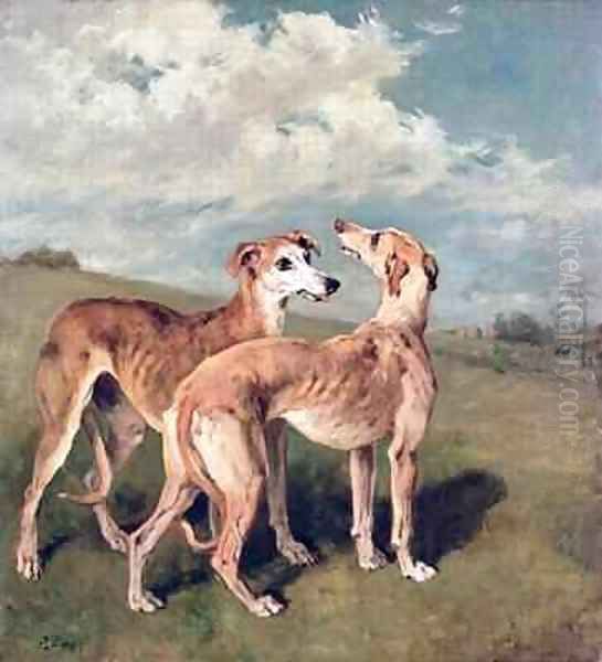 Greyhounds Oil Painting by John Emms