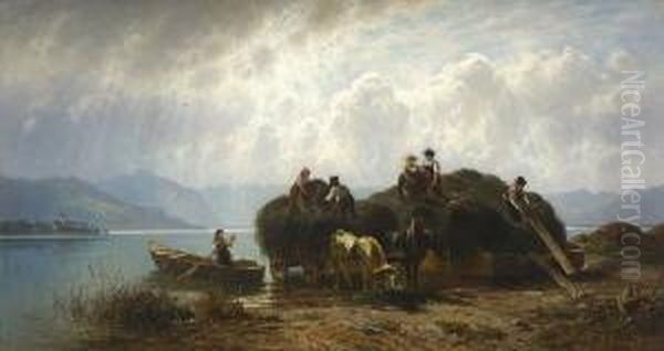 Heuernte Am Chiemsee. Oil Painting by Robert August Rudolf Schietzold