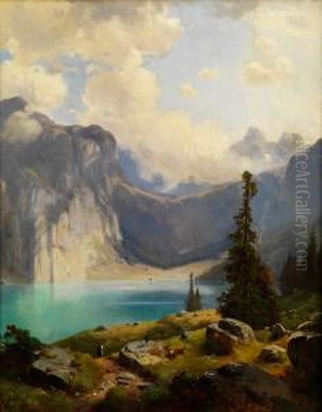 Bergsee In Den Alpen Oil Painting by Anton Schiffer