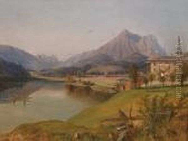 Attributed View Of The Dachstein From Seewirth On Altausee Oil Painting by Anton Schiffer