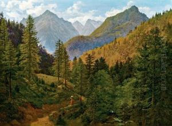 Blick Ins Weisenbachtal Von Strobl Am Wolfgangsee Oil Painting by Anton Schiffer