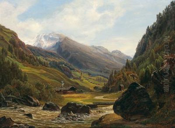 Ruckblick Gegen Heiligenblut Vom Wege Nach Der Pasterze Oil Painting by Anton Schiffer